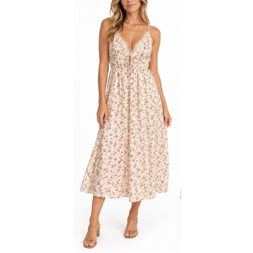 Daisy Street Floral Lace Trim V-Neck Midi Maxi Dress Size Small Cottagecore